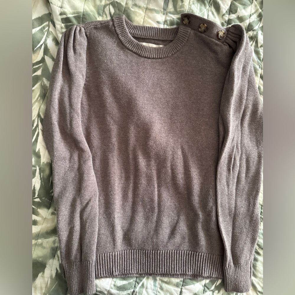 LOFT Taupe Shoulder Button Knit Sweater